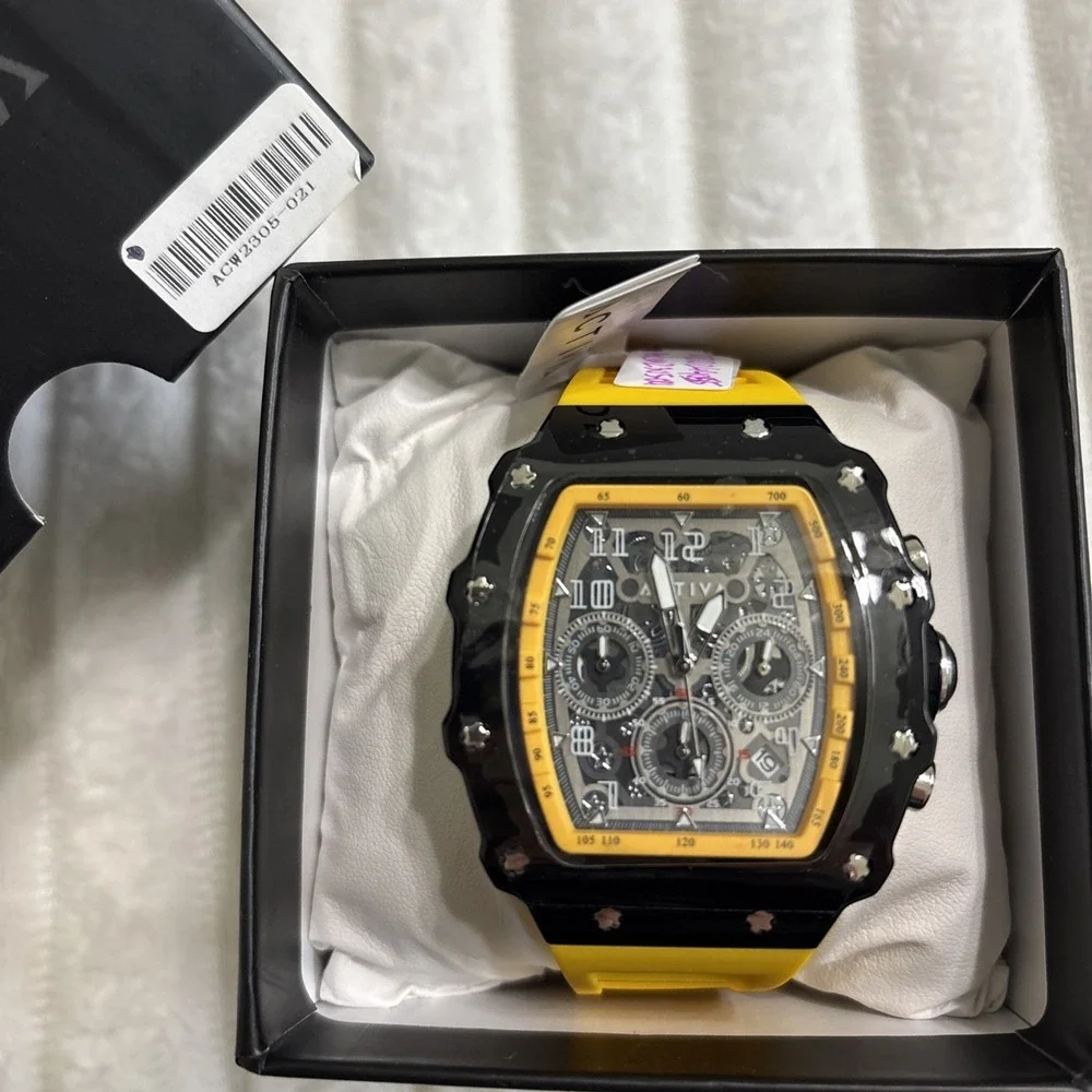 Activa Fury X Invicta Black Yellow Men's Watch 44.3mm Skeleton Dial ACW2305-021